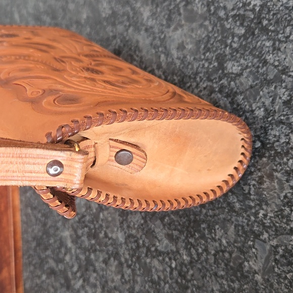 Leather Vintage Hand Tooled Turn Lock Handbag - Picture 8 of 15